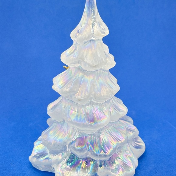 Fenton Art Glass Iridescent Christmas Tree w Gold Partridge Bird 6.25" Boxed - Picture 7 of 10